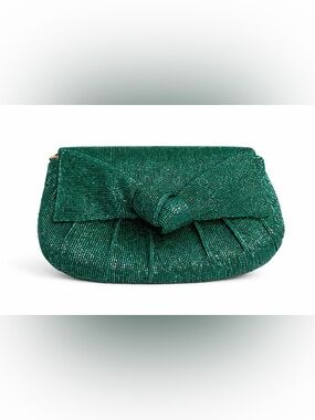 Maeve Anthropologie NWT Beaded Green Clutch Bow Evening Wedding Guest Bag